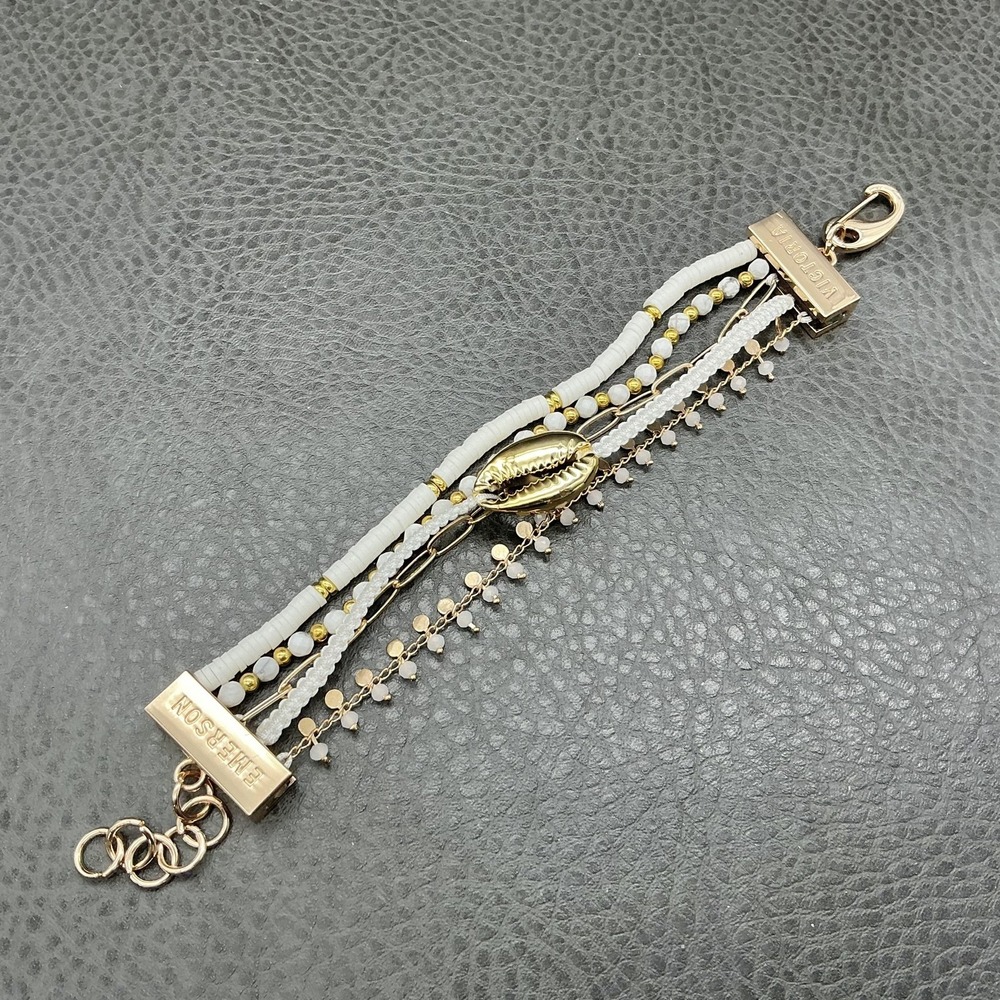 Victoria Emerson Bracelet White Wrap Beaded Gold Tone‎ Womens 7.5 In Jewelry